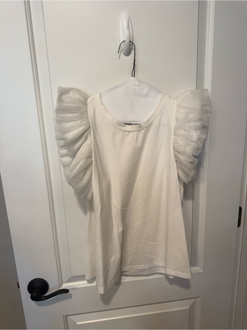 QUEEN OF SPARKLES Cream Ruffle Sleeve Tank Top